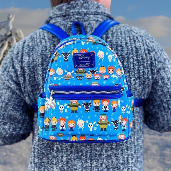 NWT LOUNGEFLY DISNEY Frozen Chibi Cartoon Character Print Mini Backpack - Picture 6 of 12